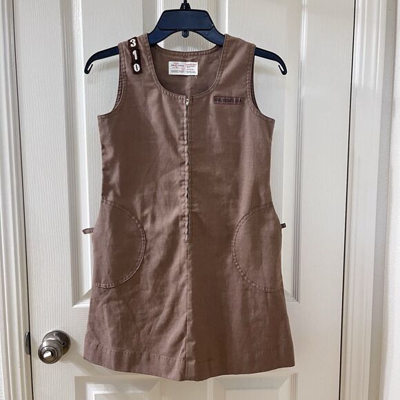 Vintage Girl Scouts Brownie Uniform Jumper Dress Front Zipper Girls Size 12 - Picture 1 of 14